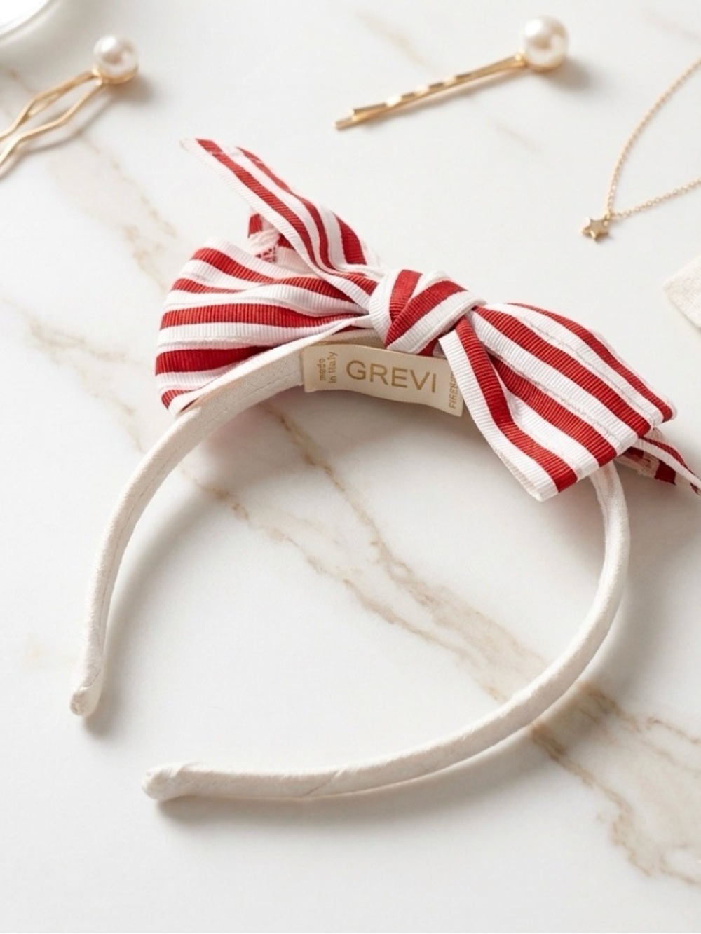 NWT Grevi Red & White Striped Bow Headband